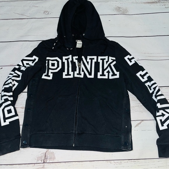 VS Pink Black and White logo zip up hoodie size LG - Picture 2 of 7